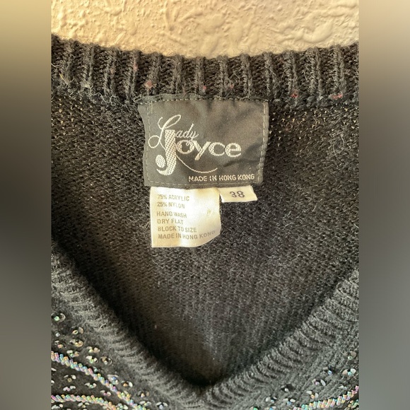 Vintage 1980s beaded sequin black sweater size 38 M/L women’s shoulder pads - Picture 8 of 12